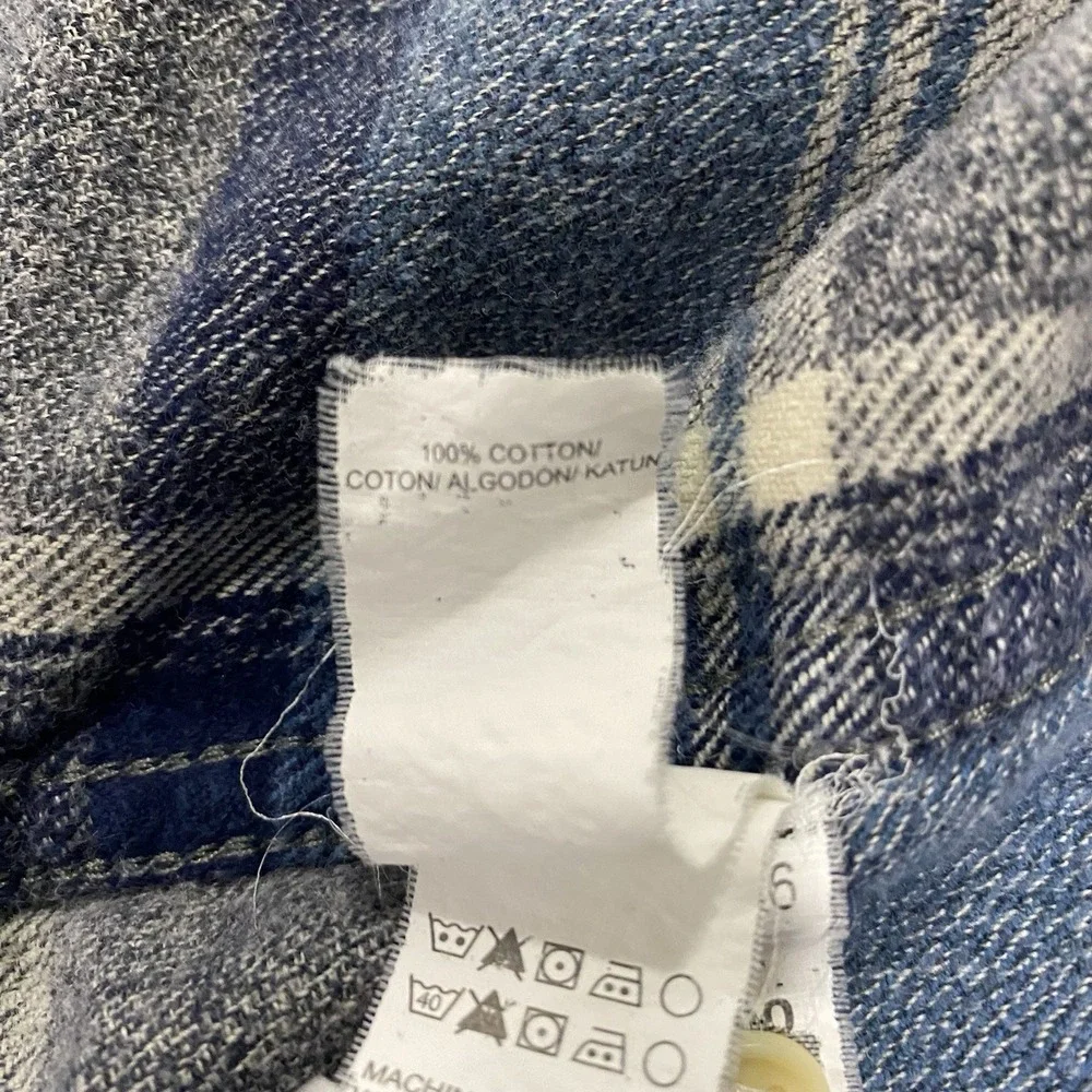 Lucky Brand Flannel Western‎ Pearl Snaps Shirt Blue Gray Plaid Mens Size XL